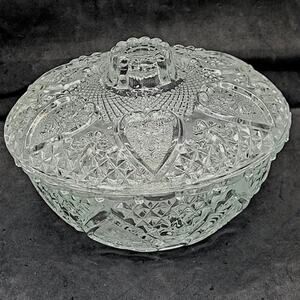 Vintage Fleur De Lis Heart Rose Diamond Cut Candy Dish Trinket Bowl KIG Malaysia